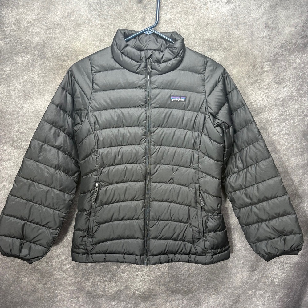 Patagonia Black Down Sweater Puffer Jacket Kids Size L 12 Full Zip READ